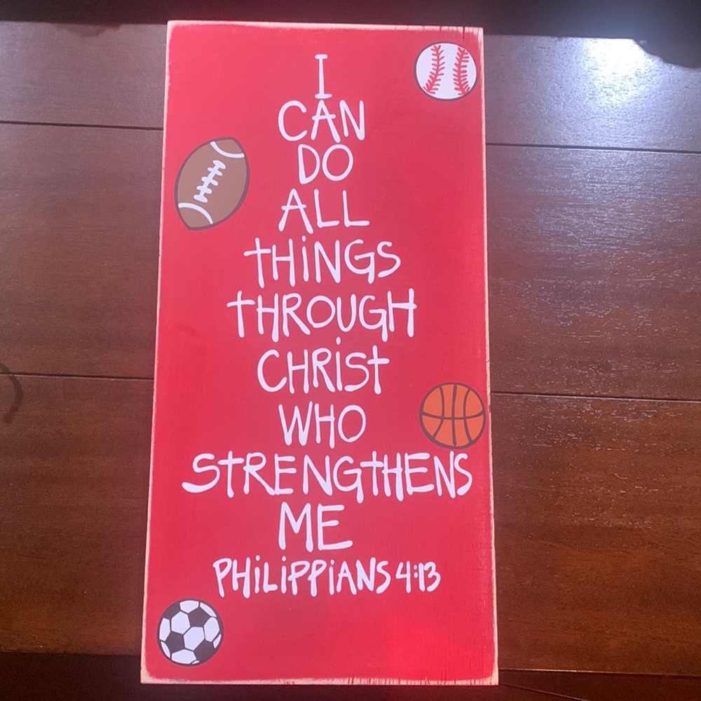 Wooden Philippians 4:13 Sports theme wall decor (8x16)